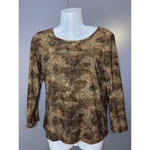 Rafaella Blouse Womens Small Brown Animal Print Boat Neck Long Sleeve Top